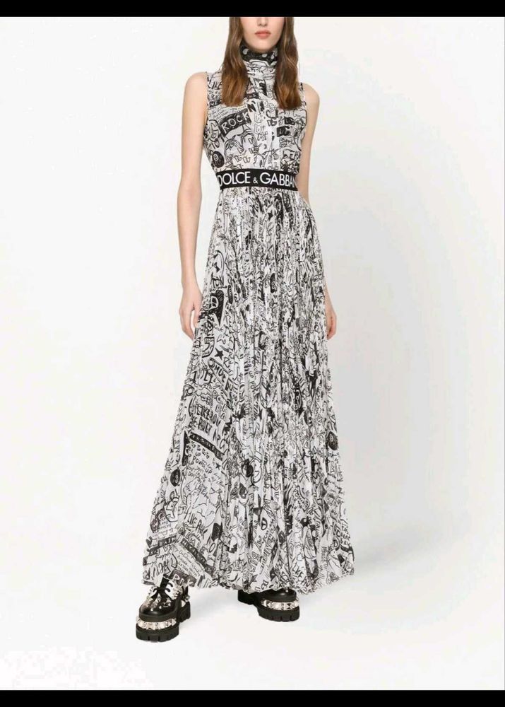 Dolce &amp; Gabbana logo-print roll-neck maxi dress