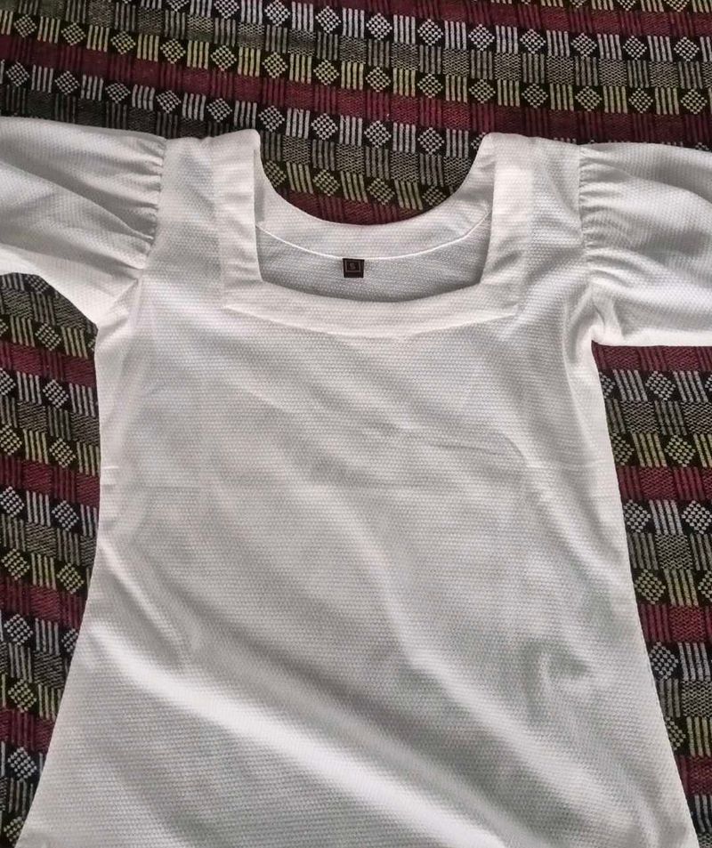 White Square Neck Puff Sleeve Top