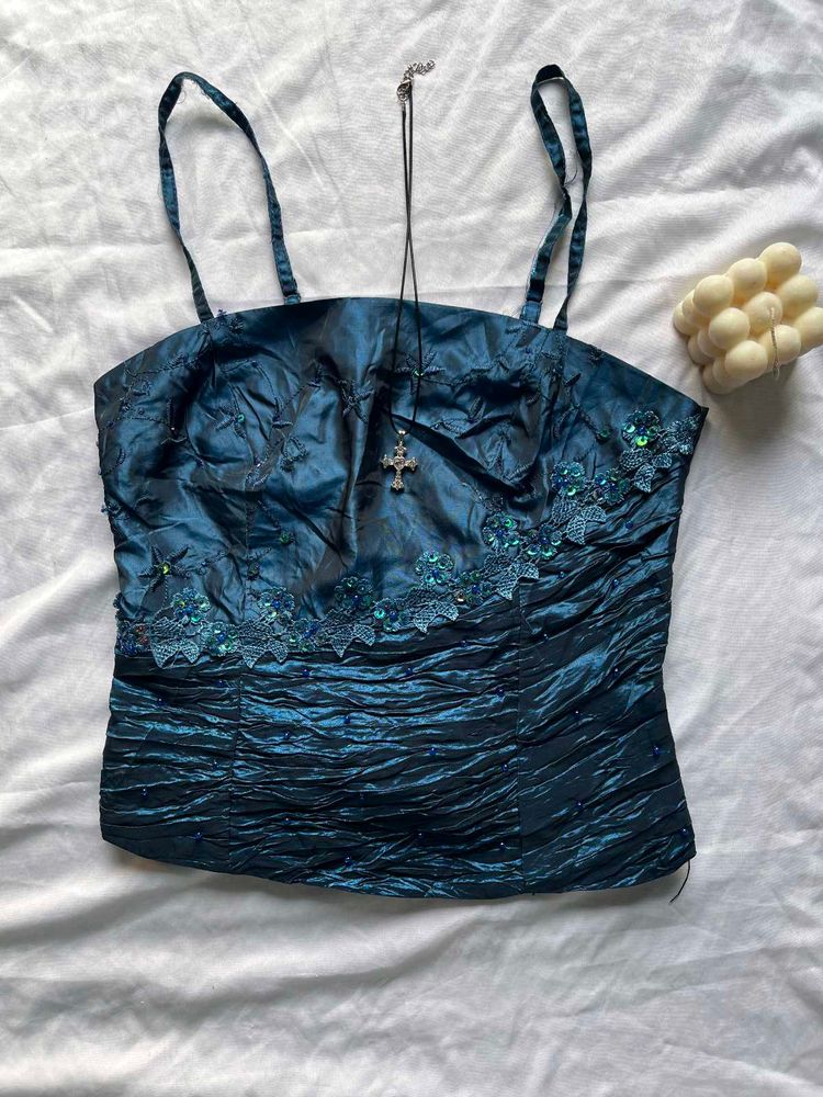 Elegant Teal Embellished Cami Top