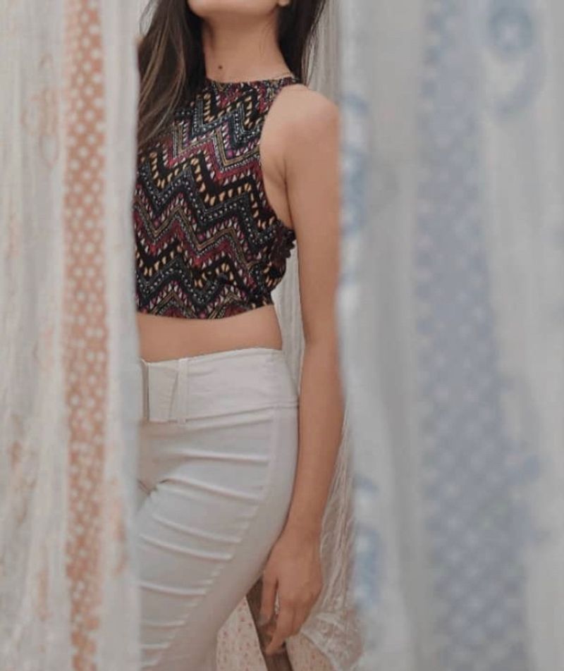 Printed Polyester Crop Top