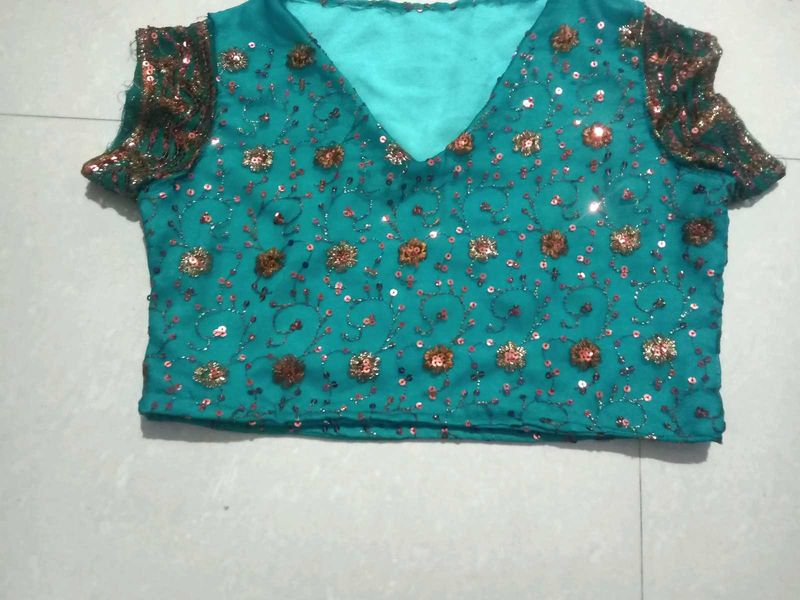 Teal Embellished Blouse/crop top