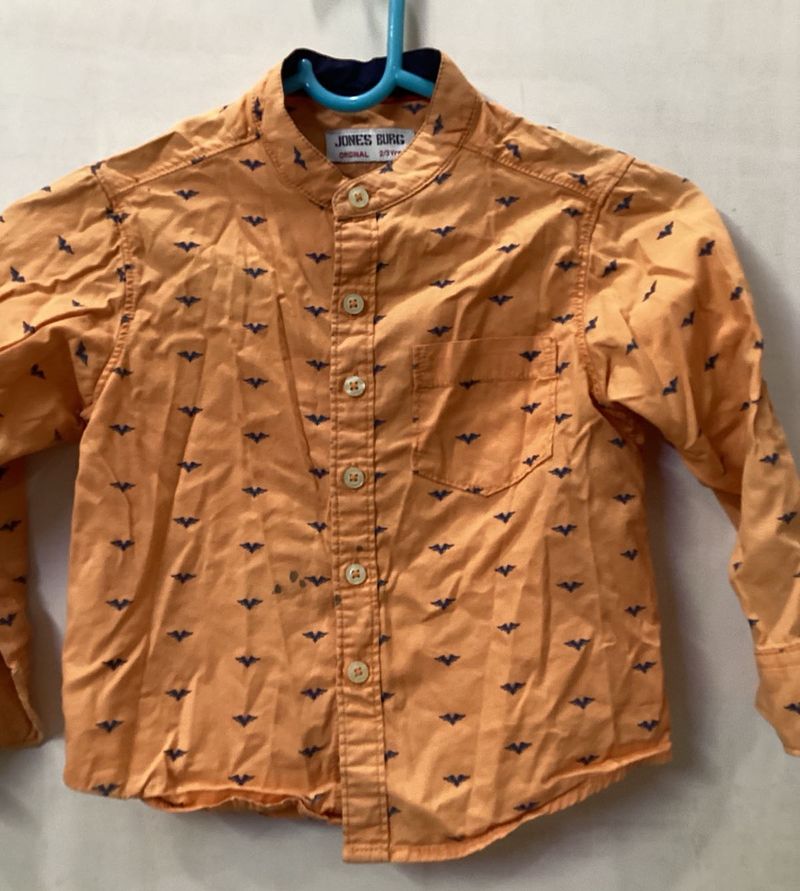 Boys Orange Printed Shirt