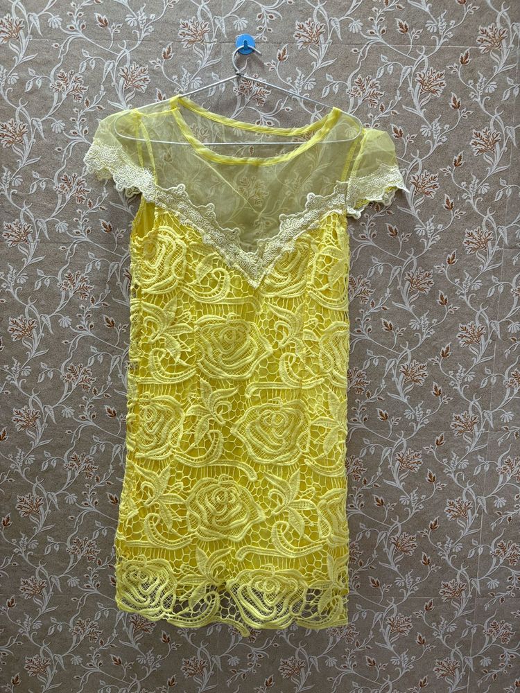 Yellow Lace Mini Dress