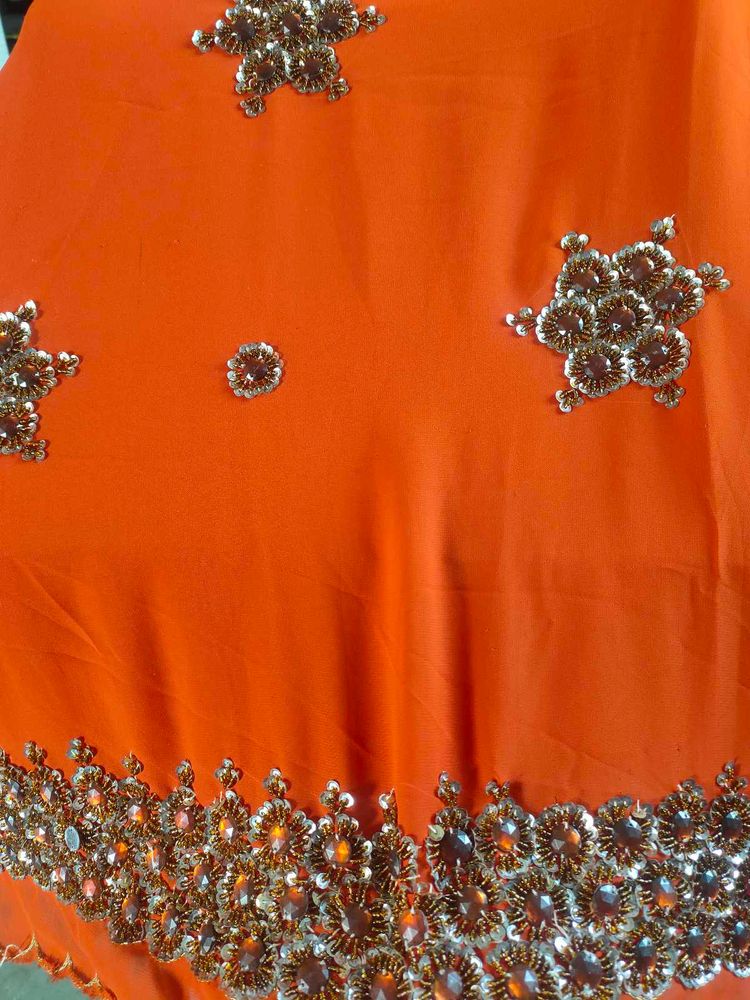 Stone And Sequence Work Sari With Blouse