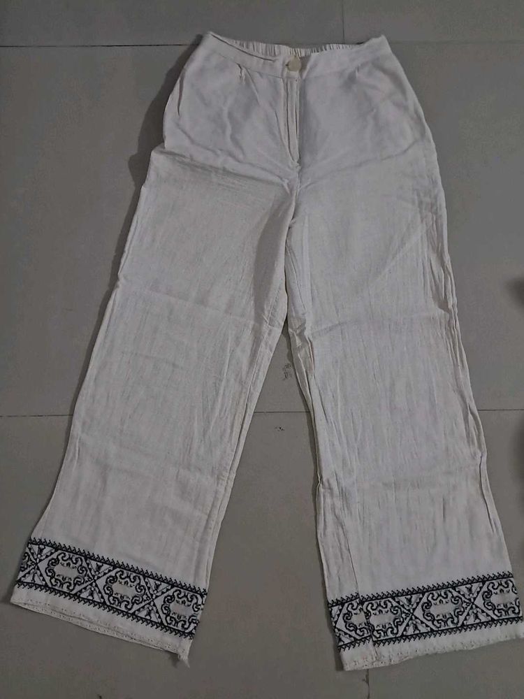 Embroidered Wide Leg Pants