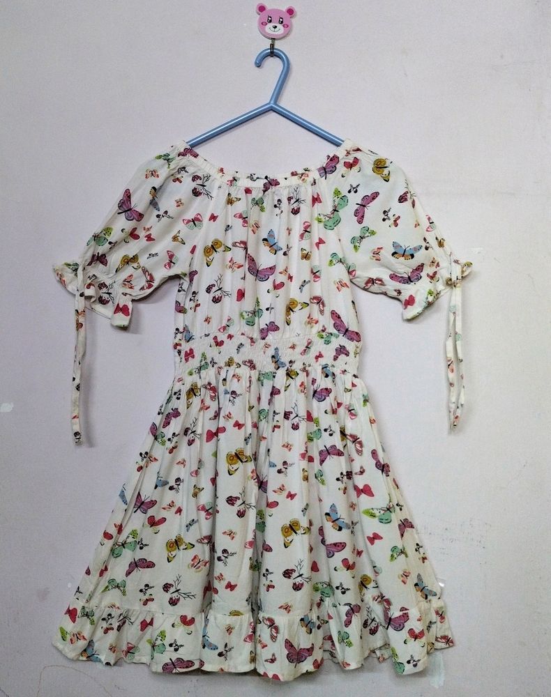 Floral printed off White girls Frock