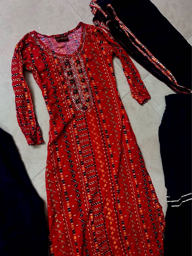 Red Blue Kurta Set Premium 2 Plazo