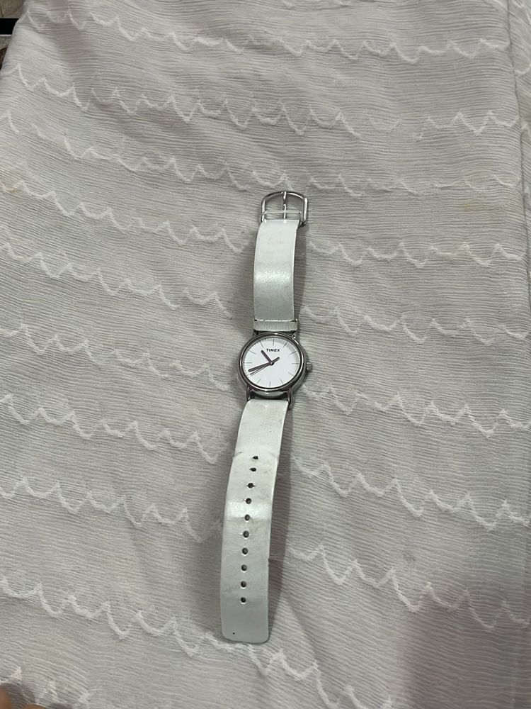 Timex White Leather Watch