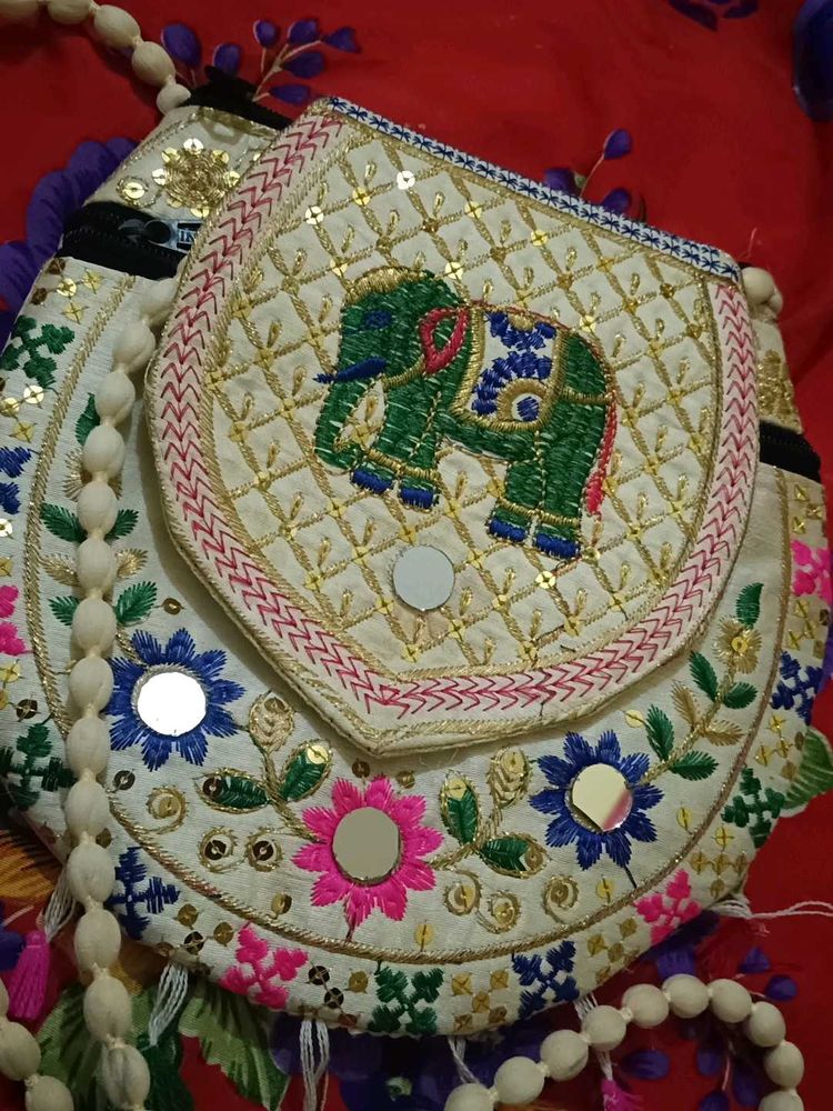 Embroidered Elephant Crossbody Bag