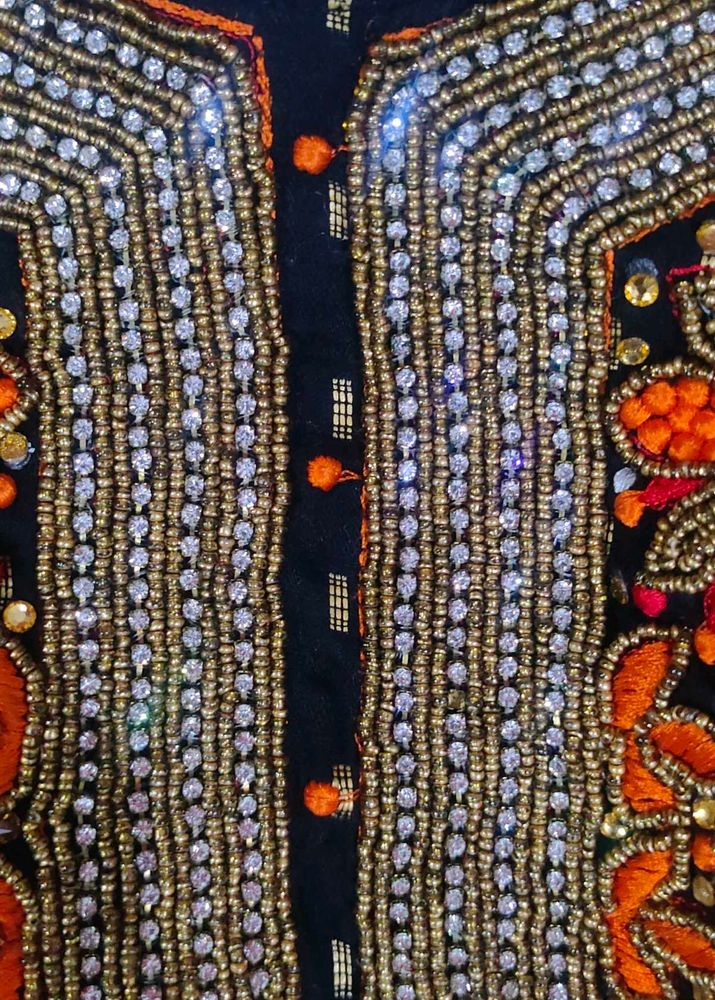 Black Heavy Work Stitched Kurti