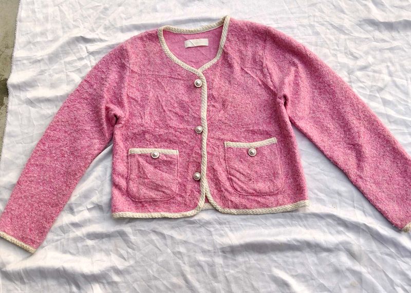 (Made In Korean) Pink Knit Cardigan