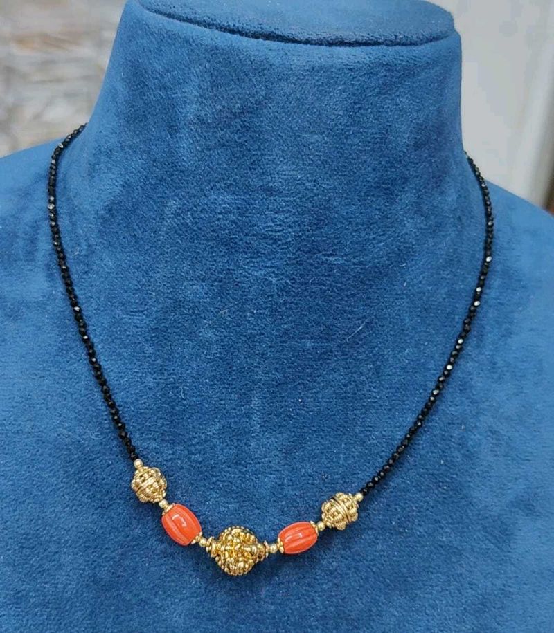 Coral &amp; Gold Beaded Necklace