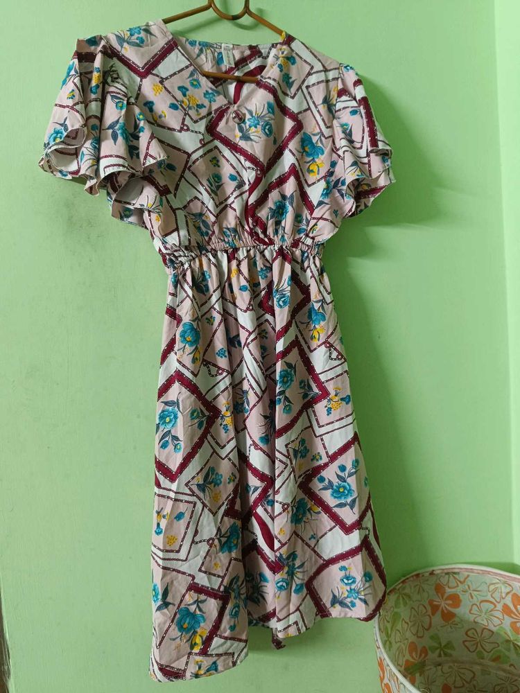 Floral Print Flutter Sleeve Dress