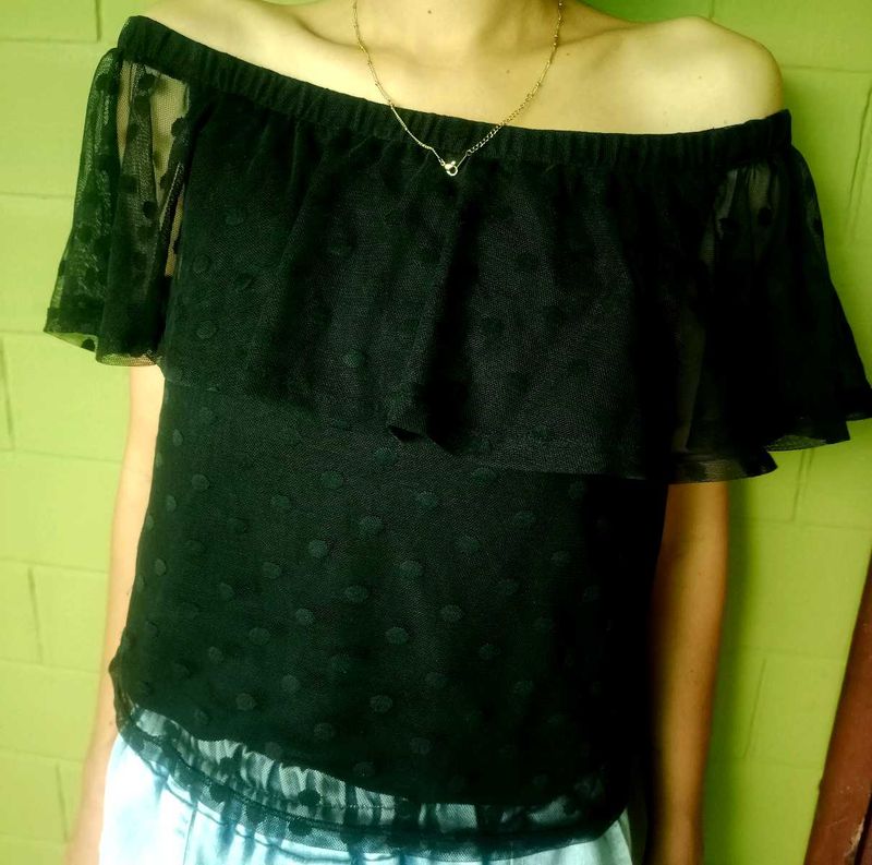 H&amp;M Black Polka Dot Off-Shoulder Top
