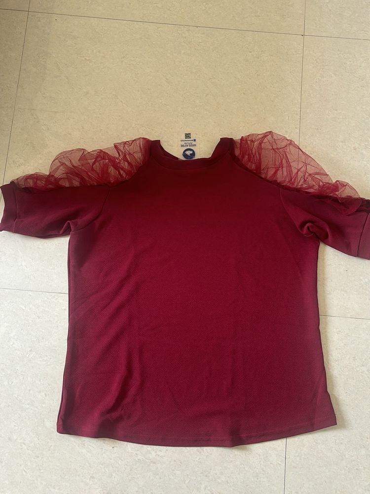 Maroon Top with Mesh Sleeves