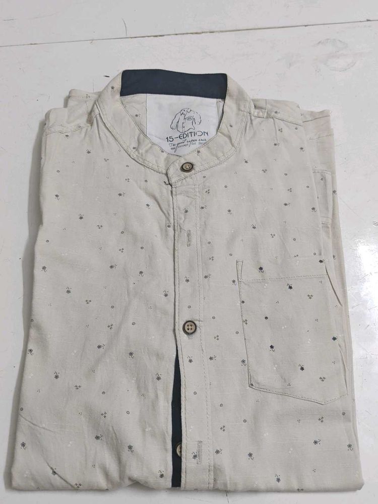 Beige Dotted Button-Up Shirt