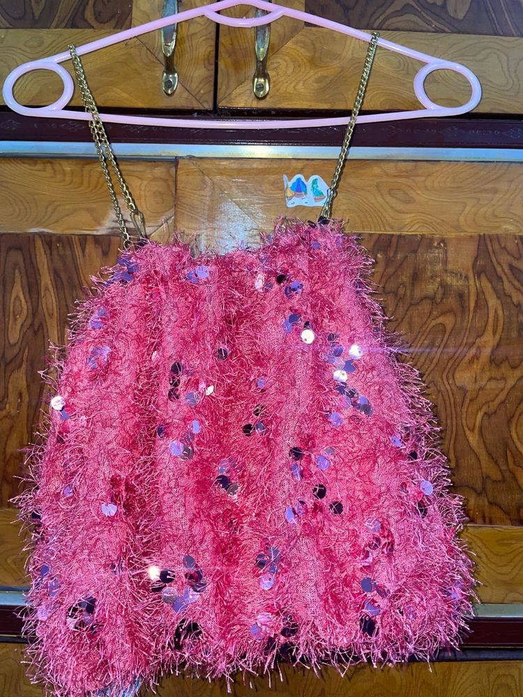 Pink Sequin Fringe Top XL
