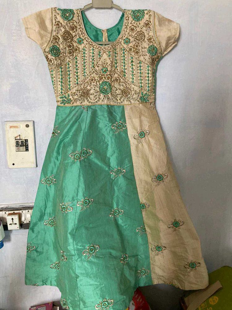 Creamy Greenish Long Frock