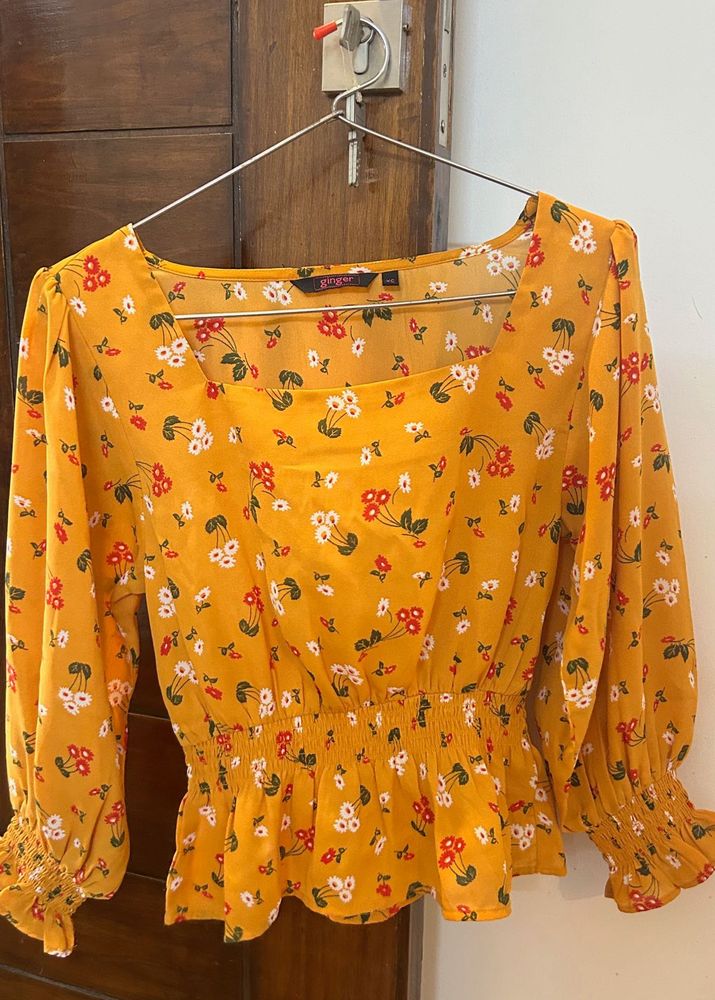 Mustard Floral Crop Top