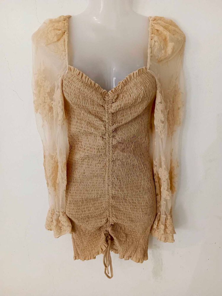SEXY RIBBED SHEER LACE SLEEVE BODYCON