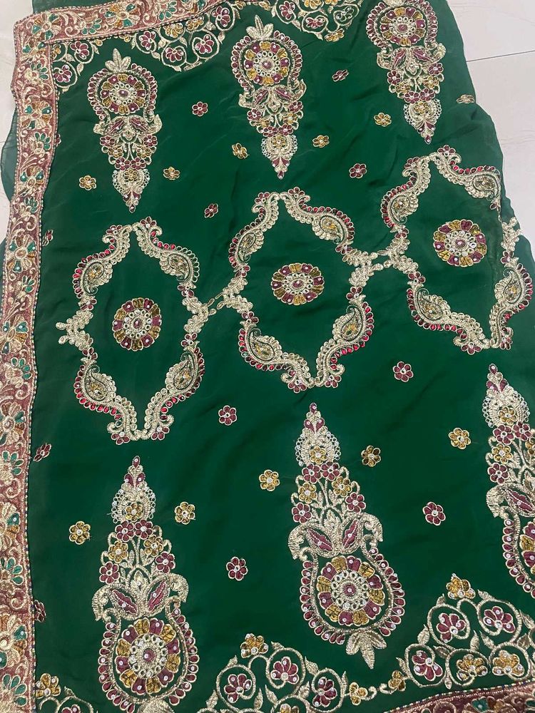 Emerald Green Embroidered Fabric