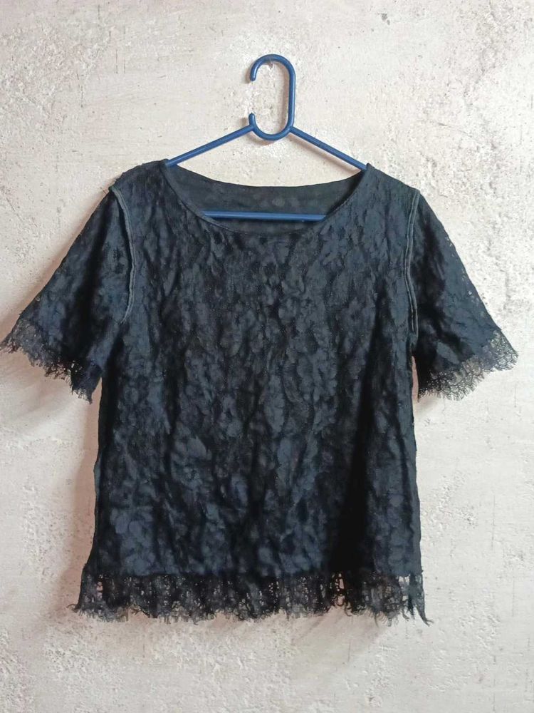 See-through Fashion Lace Top Black