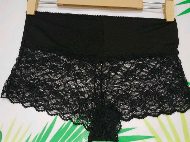 (400)Chic Black Lace Boy Shorts Underwear