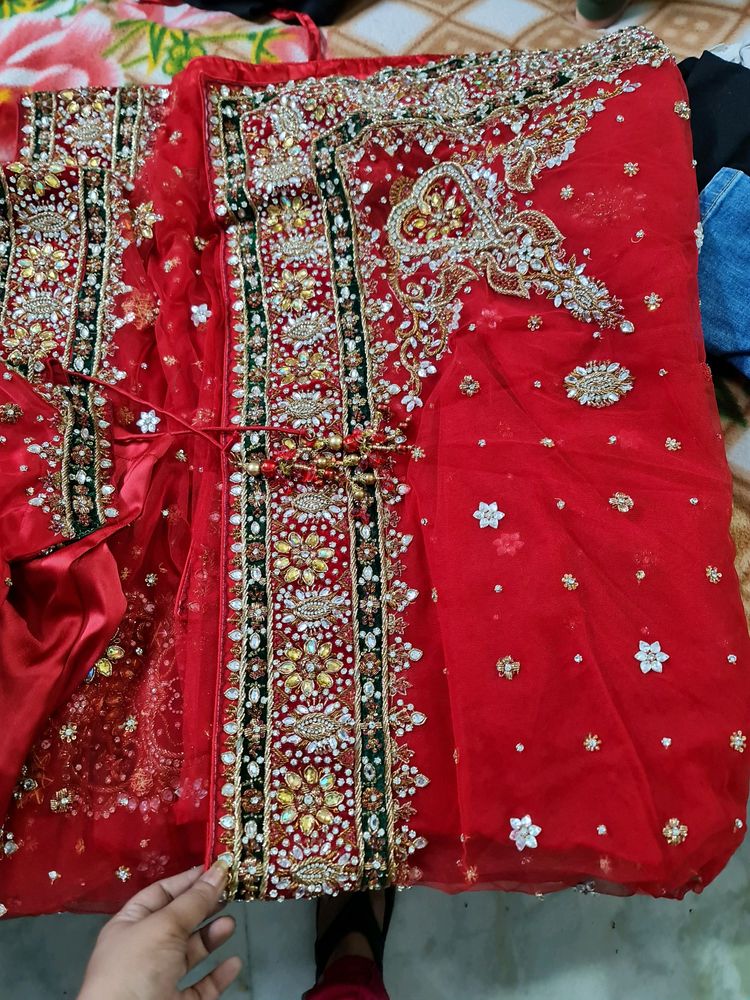 Orange Net Saree With Stone Work
