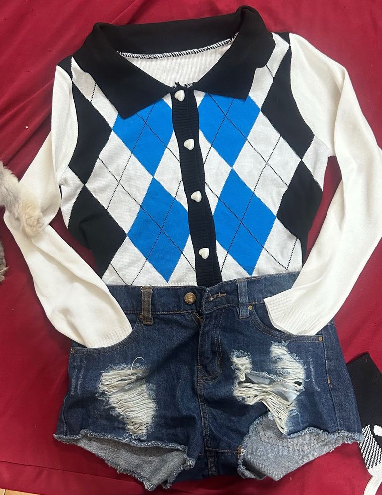 Argyle Knit Top