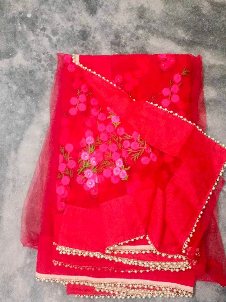Red Embroidered Dupatta