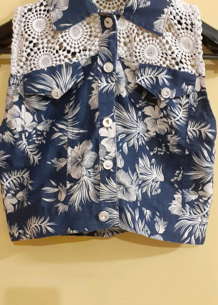 white nd blue crop jacket