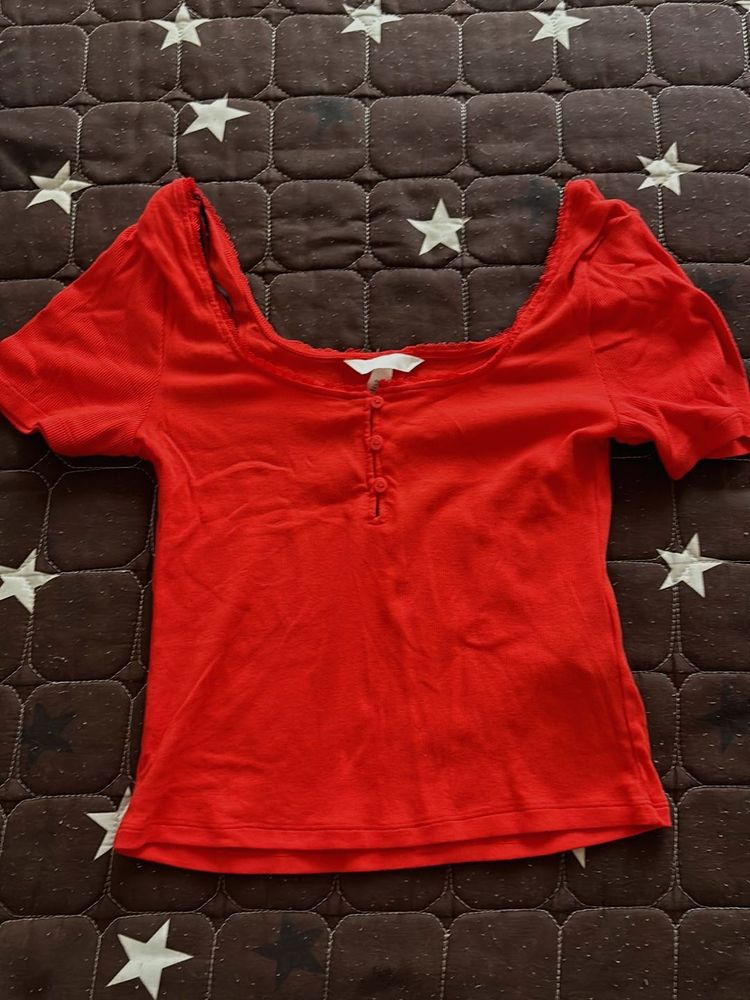 Red Button-Up Top
