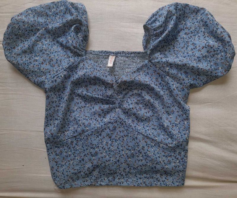 Blue Floral Crop Top