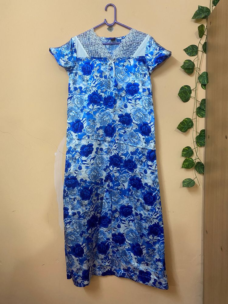 Blue Floral Print Nightgown