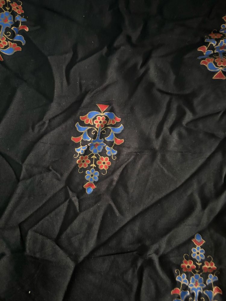 Floral Print Black Fabric