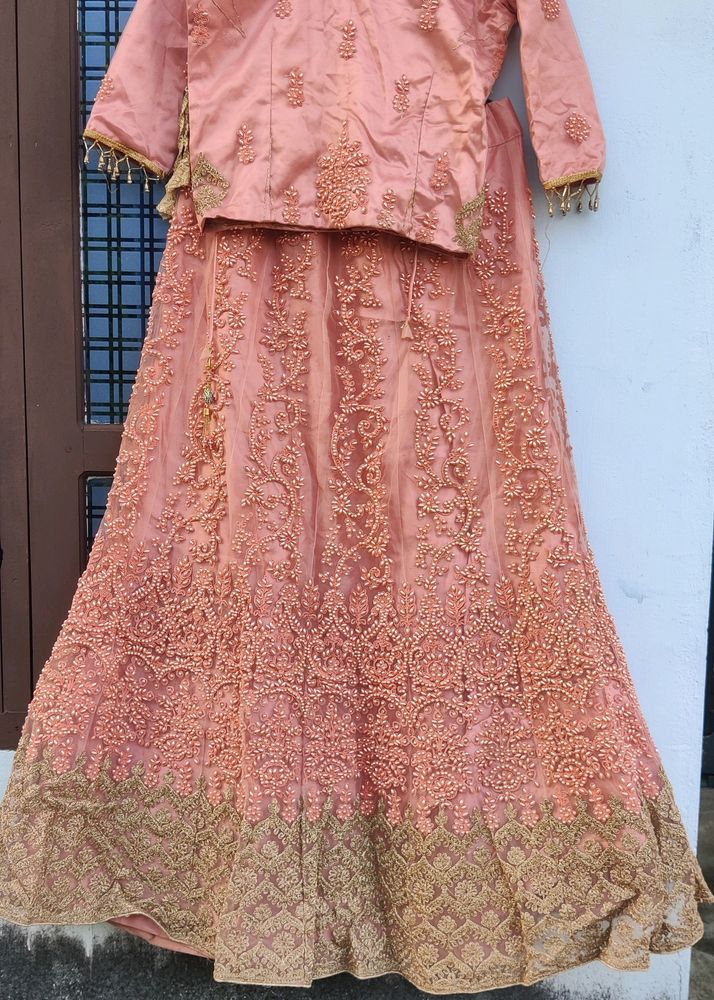 One Time Used Bridal Lehanga Peach Colour