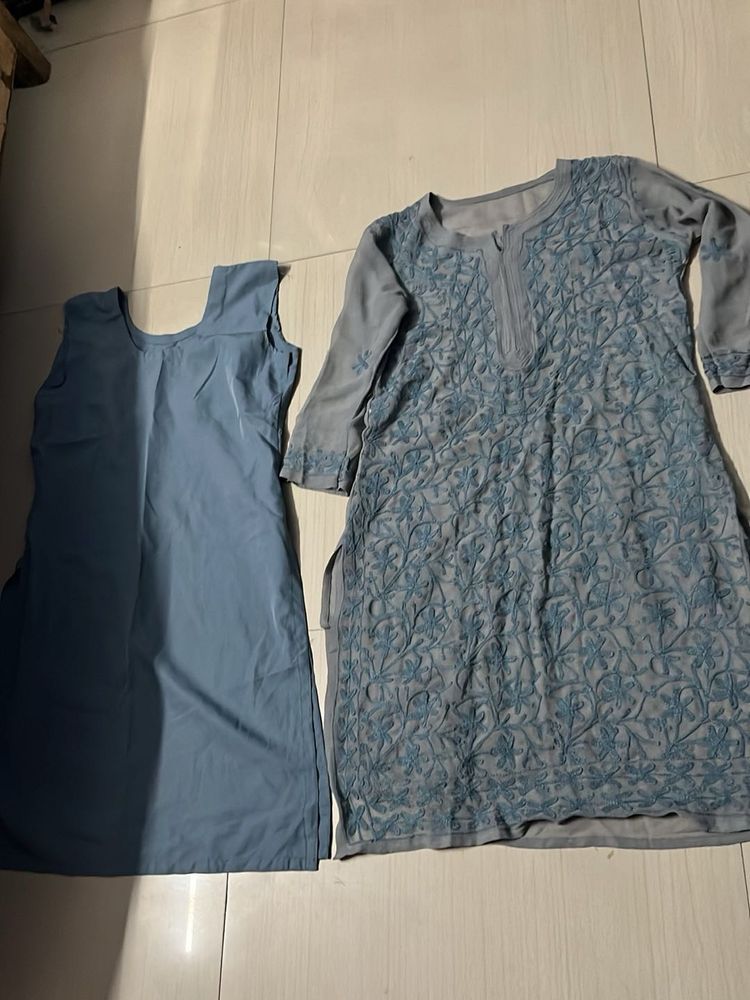 🩶Gray Stylish Lucknowi Kurta With Lining 🩶