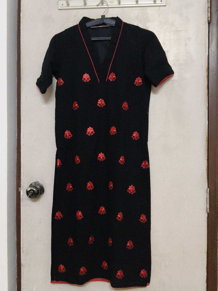 Elegant Black Embroidered Dress