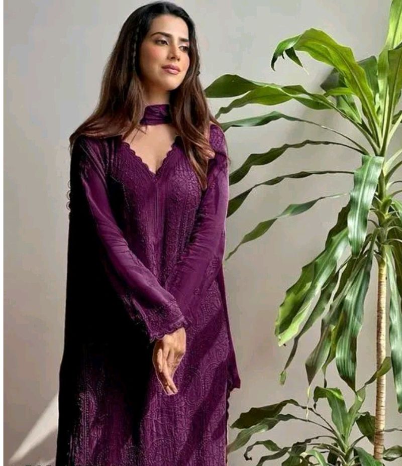 Chikenkari Embroidery Work Kurta Set With Plazo&amp;Du