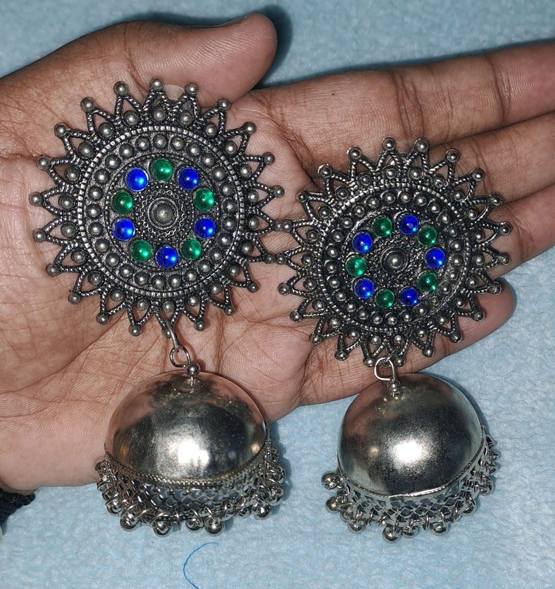 Oxidised Silver Jhumkas