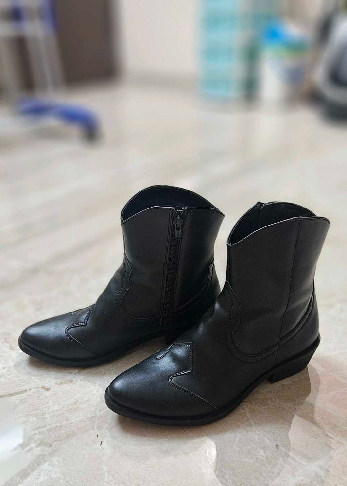 Black Leather Ankle Boots