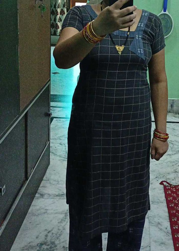 Grey Plaid Kurti Set