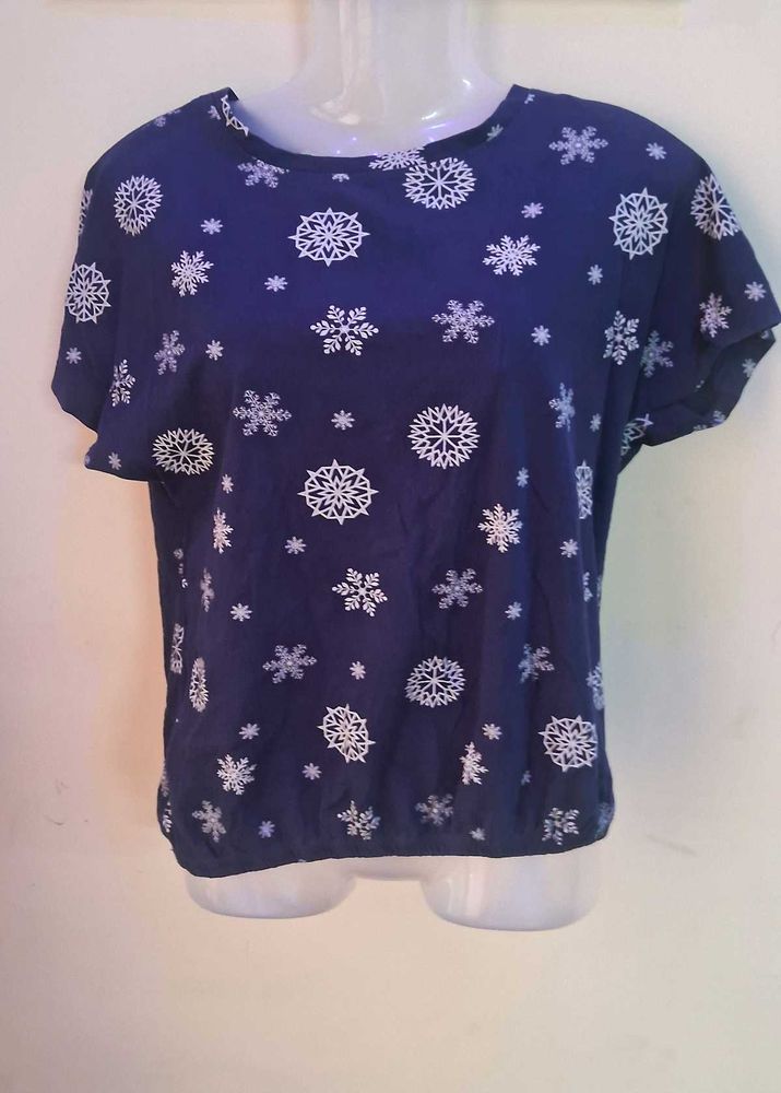 Blue Snowflake Print Top