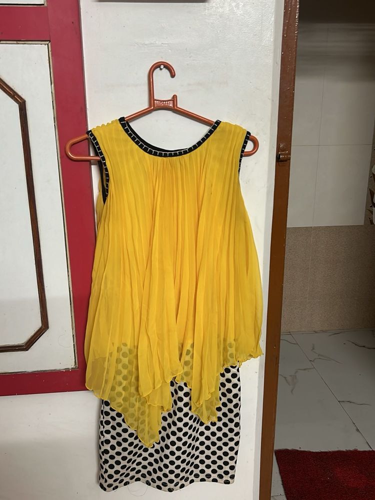 Yellow Chiffon Polka Dot Dress