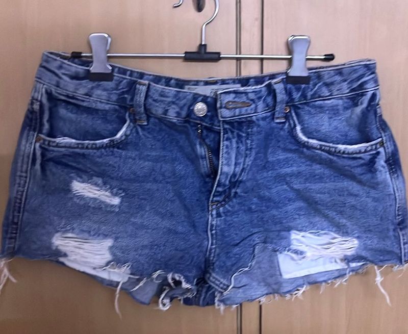 Topshop Moto Low Waist Shorts Denim