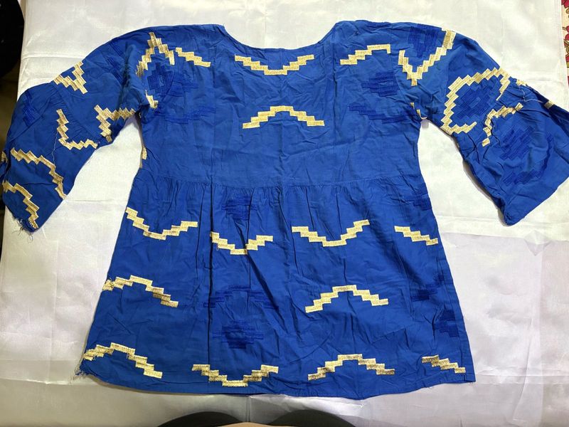 Blue &amp; Gold Patterned Tunic Top