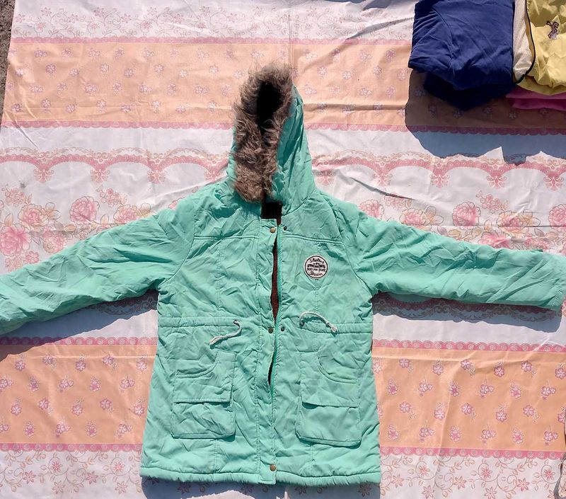 Women’s Mint Green Winter Jacket | Fur Hood