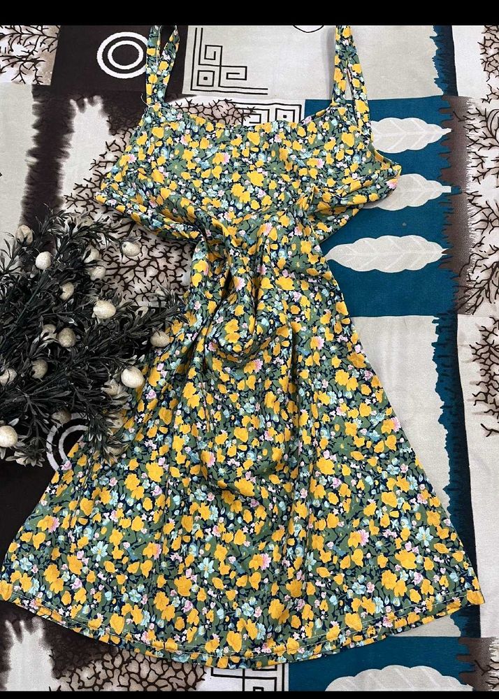 Yellow Floral Middi Dress