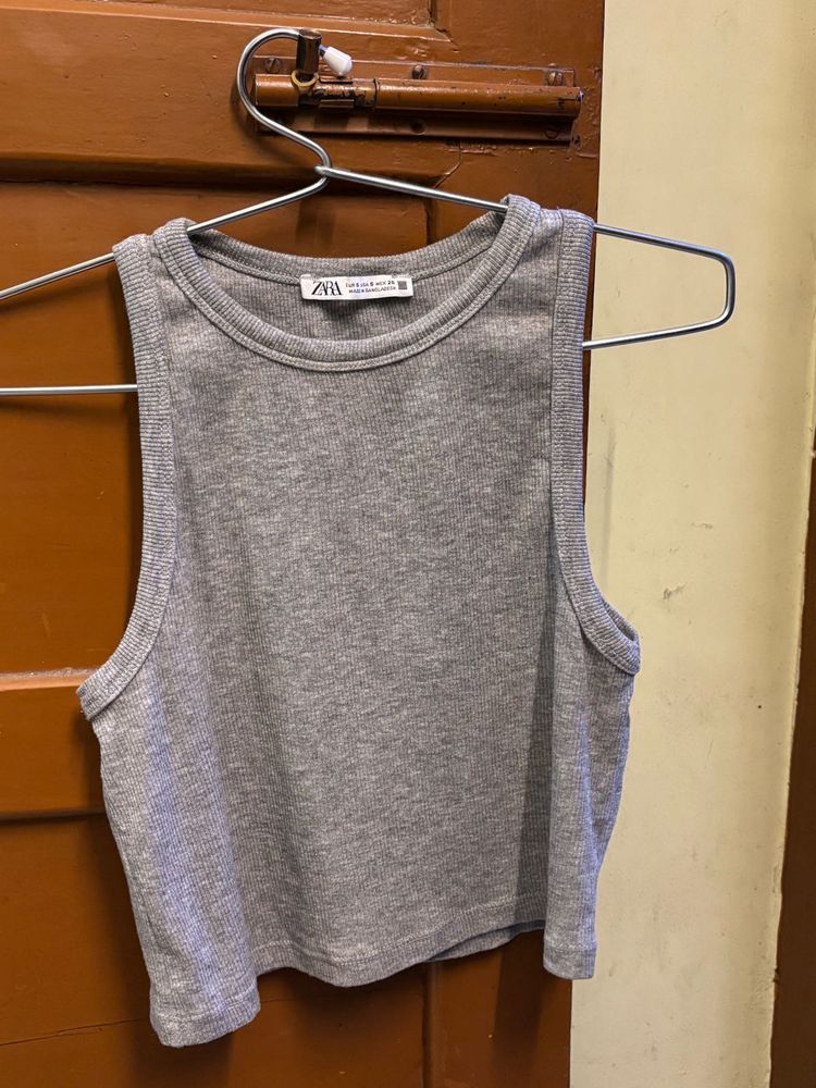 ZARA Grey Ribbed Tank Top
