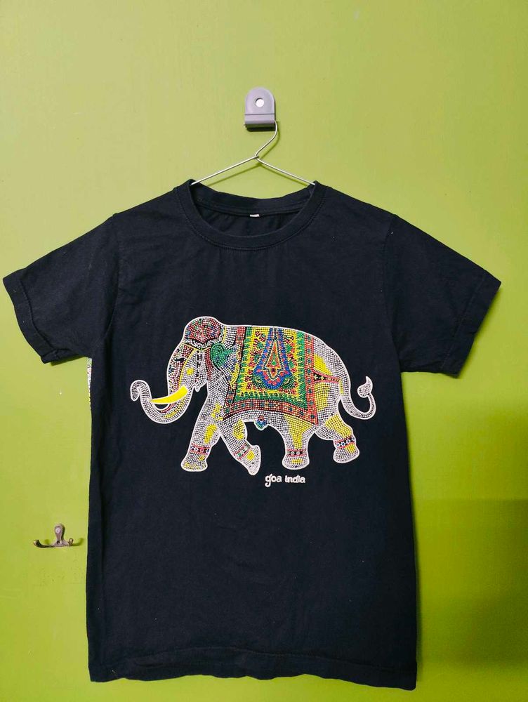 Unique Goa Elephant Black Tee